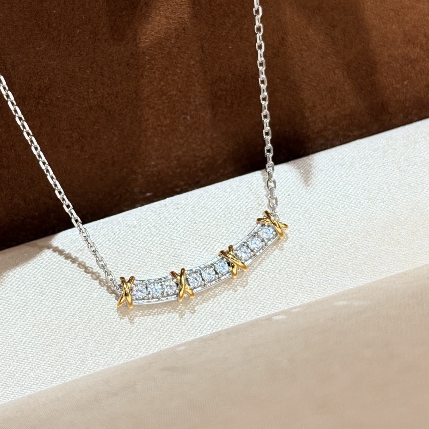 Tiffany & Co 925 Sterling Silver and Gold Plated Diamond Necklace